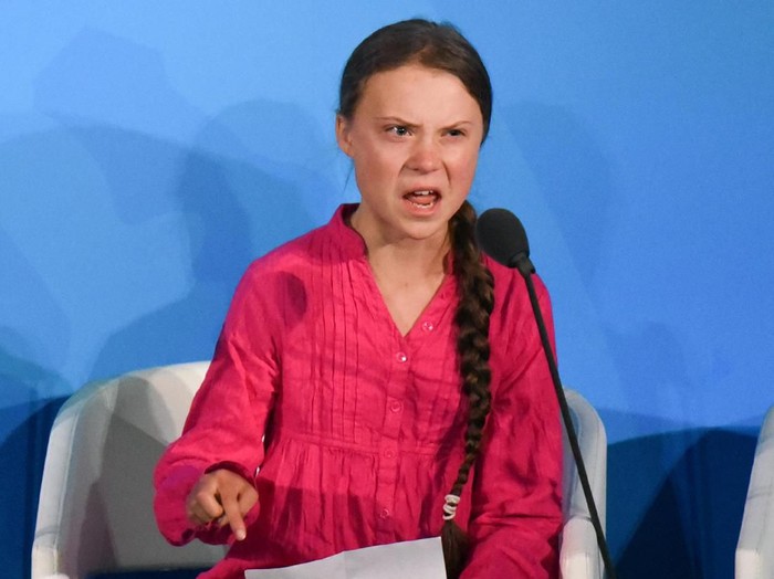 Aktivis lingkungan Greta Thunberg saat berpidato tentang masalah pemanasan global di PBB. Foto: Getty Images Aktivis lingkungan Greta Thunberg saat berpidato tentang masalah pemanasan global di PBB. Foto: Getty Images