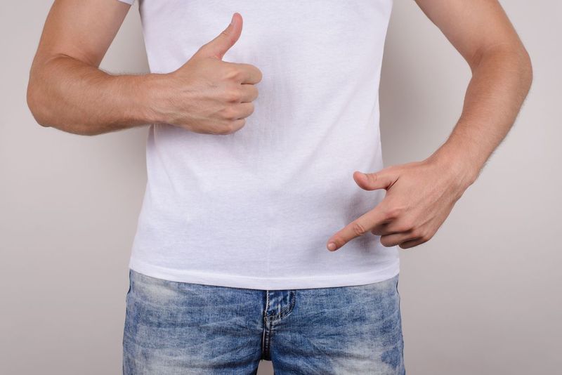 Duration no problem therapy treatment passion urology concept. Cropped close up photo of happy glad guy showing demonstrating groin zipper pants trousers jeans make give like isolated grey background