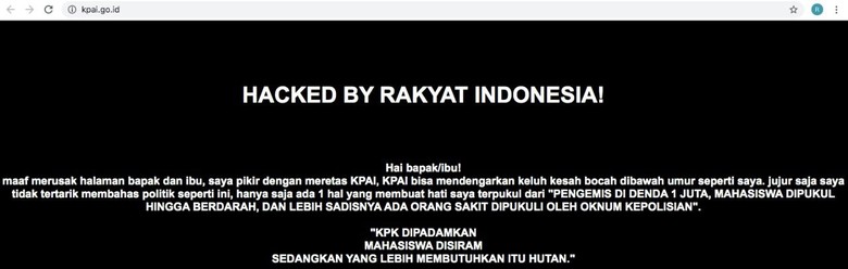 Situs KPAI Diretas! Hacker Lempar Pesan soal KPK Dipadamkan Situs KPAI Diretas! Hacker Lempar Pesan soal KPK Dipadamkan
