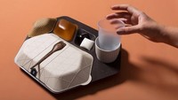 Priestman Goode, sebuah studio desain dari Inggris berhasil menciptakan prototipe produk tempat makanan pesawat yang ramah lingkungan. Baki makanan ini bisa dimakan lho! (Foto: dok. Priestman Goode)