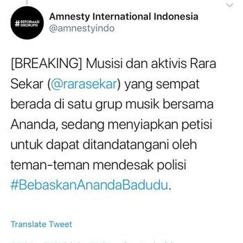 Rara Sekar Siapkan Petisi Bebaskan Ananda Badudu