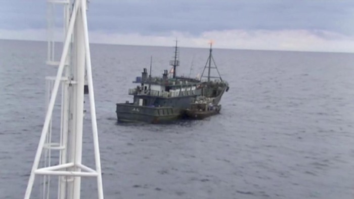 A still image taken from video footage and released by Russias Federal Security Service on September 18, 2019, shows a North Korean boat sailing during an incident in which Russian border guards had detained two North Korean vessels after one of them attacked a Russian patrol ship in the Sea of Japan on September 17, 2019. Federal Security Service/Handout via REUTERS ATTENTION EDITORS - THIS IMAGE WAS PROVIDED BY A THIRD PARTY. NO RESALES. NO ARCHIVES. MANDATORY CREDIT.