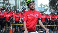 Aktris Mikha Tambayong menjadi duta Yayasan Jantung Indonesia. Pentingnya menjaga kesehatan jantung sejak dini menjadi motivasi terbesarnya untuk ikut Jakarta Heart Bike 2019. (Foto: Nabila Ulfa Jayanti/detikHealth) 