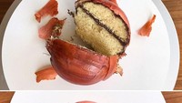 Kue ini tak kalah keren karena dibuat persis bawang bombay. Bagian luar berwarna cokelat terlihat berlapis, mirip dengan kulit bawang bombay sungguhan. Foto: Istimewa