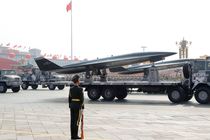 A military vehicle carrying a WZ-8 supersonic reconnaissance drone travels past Tiananmen Square during the military parade marking the 70th founding anniversary of Peoples Republic of China, on its National Day in Beijing, China October 1, 2019.  REUTERS/Thomas Peter