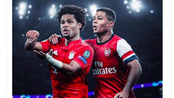 Gnabry saat masih berseragam Arsenal dan kini di Munich. Foto: Twitter