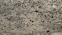 Potret bebatuan dan karang yang memenuhi jalan di Miangas.