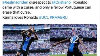 Selebrasi Bonaventure Dennis yang meniru gaya Cristiano Ronaldo. Netizen bilang fans Real Madrid kualat (Twitter)