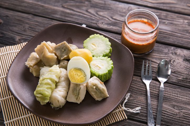 siomay. traditional indonesian food with peanut sauce. dumpling