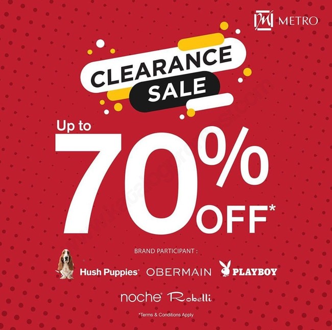 Anda yang berencana mengunjungi Metro Pondok Indah Mall, dapat melihat Transmarco Clearance sale yang tengah berlangsung sampai 6 Oktober. Sejumlah brand, seperti Hush Puppies, Obermain, Playboy, Noche, hingga Robelli diskon sampai 70%. Foto: Twitter