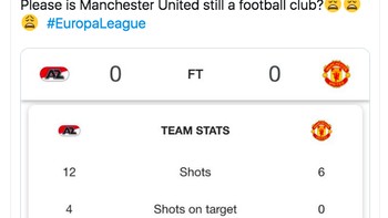 Penampilan payah MU dalam statistik melawan AZ Alkmaar. Foto: Twitter