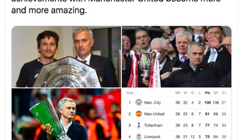Setelah waktu berlalu, baru terasa bagaimana kehebatan Jose Mourinho kala melatih MU dan meraih prestasi cukup tinggi. Foto: Twitter