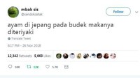 Pernah makan menu ayam teriyaki ala Jepang? Nah ternyata ada netizen yang mengatakan asal usul nama ini karena ayam di Jepang budek alias tuli makanya diteriyaki. Foto: instagram