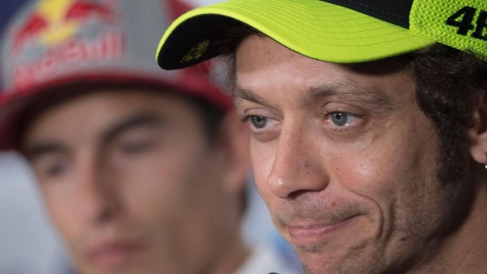 BANGKOK, THAILAND - OCTOBER 03: Valentino Rossi of Italy and Yamaha Factory Racing speaks during the press conference pre-event during the MotoGP of Thailand - Press Conference on October 03, 2019 in Bangkok, Thailand. (Photo by Mirco Lazzari gp/Getty Images)