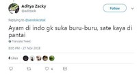 Bukan hanya orang Indonesia yang bisa santai tapi juga ayam-ayamnya. Makanya mereka nggak suka buru-buru dan sate di pinggir pantai alias santai. Foto: instagram