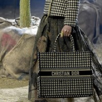 Motif klasik seperti houndstooth yang timeless tetap mewarnai tren tas tahun depan di koleksi Dior. (Foto: Pascal Le Segretain/Getty Images)