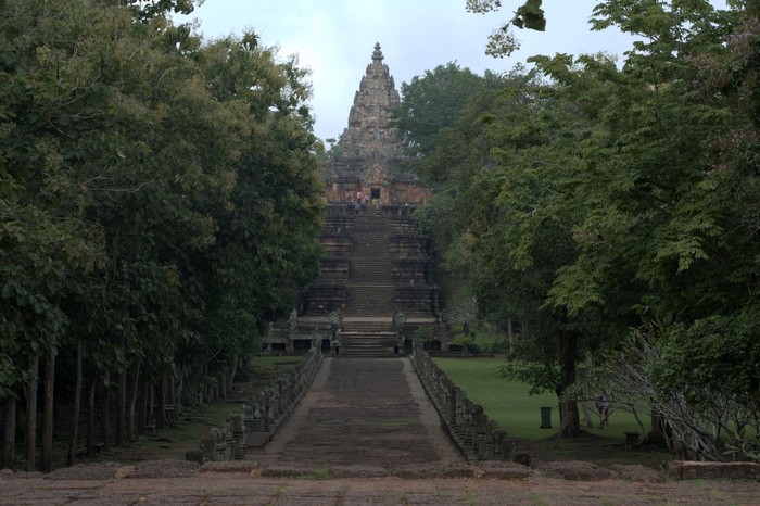 Phanom Rung, or Prasat Hin Phanom Rung, a Khmer temple complex set on the rim of an extinct volcano at 402 metres  elevation, in Buriram Province, Isan. It was built of sandstone and laterite in the 10th to 13th centuries.