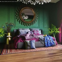 Warna-warna solid dan mewah pada kamarnya datang dari bed cover, bantal dan karpet berpalet fuchsia, ungu sampai silver. Pajangan pun tak kalah mewah seperti pot bunga berkilauan dari kuningan. Dan tentu saja, jangan lupakan cermin, benda yang paling penting bagi Evil Queen. Foto: Dok. Boredpanda/Angies List
