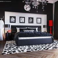 Motif kulit Dalmatian pada karpet jadi aksen yang membuat kamarnya stylish. Simpel, minimalis tapi mewah, ada kesan yang didapat dari kamarnya. Tak lupa percikan warna merah terang sebagai representasi dari Cruella yang juga suka memakai lipstik merah mencolok. Foto: Dok. Boredpanda/Angies List