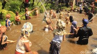 Ngalokat Cai Nyalamatkeun Solokan merupakan nama ritualnya yang diadakan oleh warga Dusun Kancah, Kampung Panyairan, Desa Cihideung, Parongpong, Kabupaten Bandung Barat. Ritual ini ditujukan untuk menjaga sumber air mereka (Yudha Maulana/detikcom)