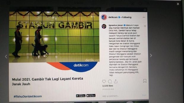 Kritik Ignasius Jonan di Instagram detikcom soal pengallihan ke Stasiun Manggarai 