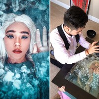 Foto wanita berambut pirang yang tampak seperti seorang princess terkurung di dalam air yang beku ini ternyata dibuat dengan properti yang sederhana. Pemotretan dilakukan di bawah meja dan di atas meja ditaburi es batu. I had a last minute idea and we made it work, begitu kata Chris Hernandez yang mengakui ide foto ini datang di menit-menit terakhir. Foto: Instagram @cnhphotography