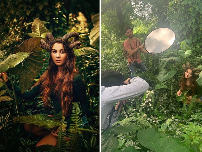 Chris meminta modelnya jongkok di antara semak-semak untuk mendapatkan foto indah bak di negeri dongeng ini. Foto: Instagram @cnhphotography