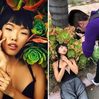 Percaya atau tidak, foto indah wanita di antara dedaunan ini ternyata diambil di pinggir jalan. Sang model berbaring di tanah di dekat daun-daunan tersebut dan Chris memotretnya secara close-up. Foto: Instagram @cnhphotography