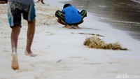 Sisanya bermain di bibir pantai untuk membuat bola-bola dari pasir.