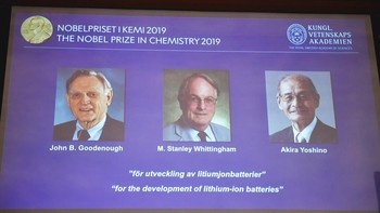 Mereka adalah John B Goodenough dari Amerika Serikat, M Stanley Whittingham dari Inggris dan Akira Yoshino dari Jepang. Baterai lithium ion telah merevolusi kehidupan kita dan digunakan di segalanya dari ponsel ke laptop dan kendaraan listrik, tulis Komite Nobel. Foto: Reuters