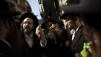 Sejumlah umat Yahudi nampak mengumpulkan buah Etrog menjelang perayaan Hari Raya Sukkot di kawasan Kota Tua Yerusalem. AP Photo/Oded Balilty.