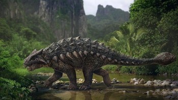 Ankylosaurus magniventris: Spesies Ankylosaurus magniventris ini mungkin tidak terlihat membahayakan karena pemakan tanaman, namun ekornya yang menonjol dan berat sebagai pertahanan diri mampu menghancurkan tulang. Foto: Dinosaur World