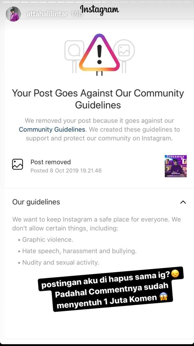 Atta Halilintar Sedih Postingan Dihapus Instagram