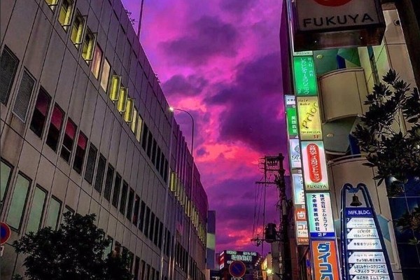 Femonema langit di Jepang menjadi pink viral di sosial media sejak Jumat (11/10) kemarin (Twitter)