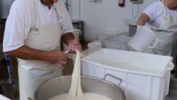 Saat konsistensi mozzarella sudah tepat, pembuat keju bisa memprosesnya dengan tangan. Diperlukan ketelitian dalam proses ini. Foto: Insider