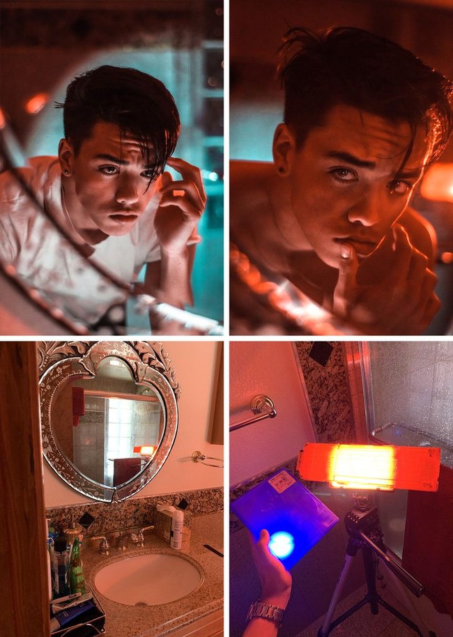 Menggunakan cermin serta lampu senter berwarna kuning oranye disertai dengan teknik foto yang tepat membuat gambar ini terlihat sangat intens. Jika hanya melihat hasilnya, mungkin kamu tidak akan menyangka bahwa foto ini hanya di ambil di kamar mandi dengan menggunakan pencahayaan tambahan. Foto: pjam18/Twitter