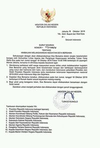 Mendagri Kirim Edaran ke Seluruh Pemda Doakan Kelancaran Pelantikan Presiden