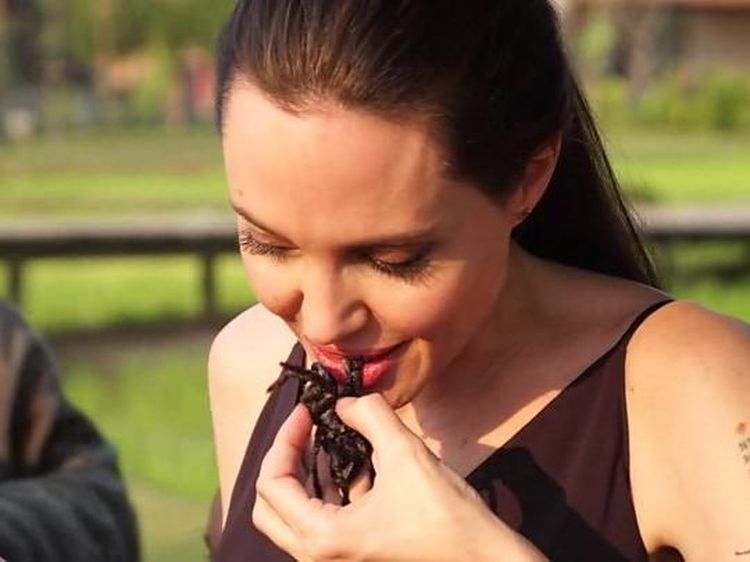 Momen Angelina Jolie Cicip Jangkrik hingga Kalajengking