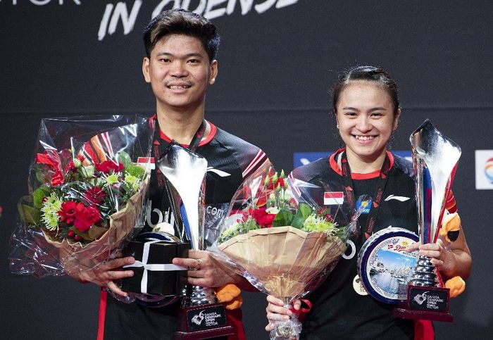 Indonesia juara umum di Denmark Open 2019 lewat kemenangan Praveen/Melati dan Kevin/Marcus. (Foto: Claus Fisker / Ritzau Scanpix / AFP)