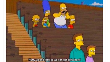 Keluarga Simpson tak sabaran meminta MU cepat kalah saja agar mereka bisa pulang. Foto: Twitter