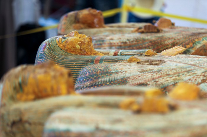 Painted ancient coffins are seen at Al-Asasif necropolis, unveiled by Egyptian antiquities officials in the Valley of the Kings in Luxor, Egypt October 19, 2019. REUTERS/Mohamed Abd El Ghany