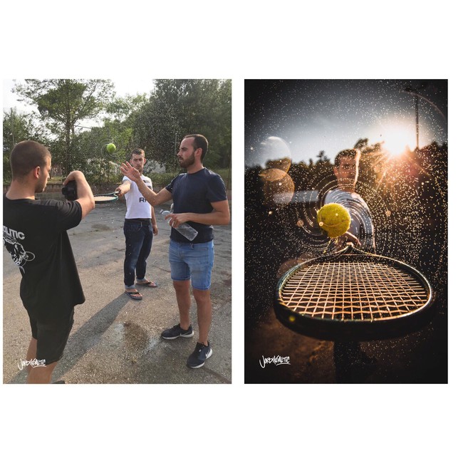 Cara kreatif dengan memberikan efek cipratan air ini juga membuat kagum. Bermain tenis jadi terlihat lebih dramatis ya. Foto: Dok. Jordi Koalitic