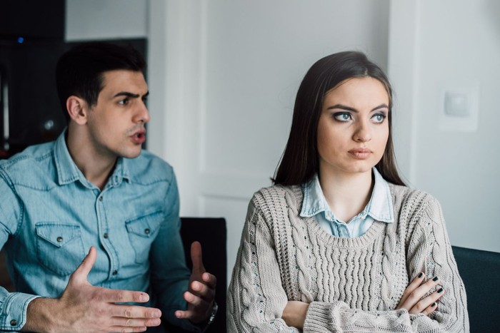 Furious couple arguing in the kitchen