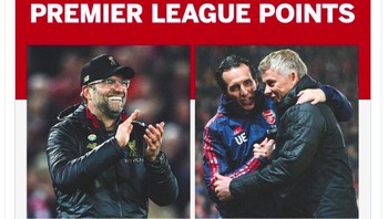 Mengenaskan, poin Arsenal ditambah Manchester United setara dengan pencapaian Liverpool. Foto: Twitter