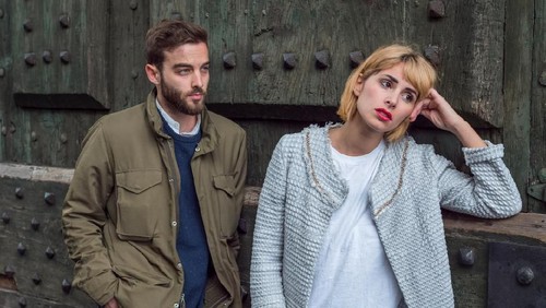Rome, Italy, Apr 11 - A couple of boys in love in an intimate and sad attitude on a street in Rome