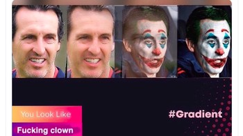 Pelatih Unay Emery digambarkan sebagai badut ala Joker. Foto: Twitter