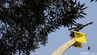 Sejumlah aktivis nampak melakukan aksi memanjat Patung Dirgantara untuk membentangkan spanduk bertuliskan Orang Baik Pilih Energi Baik.