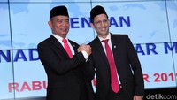 Serah terima jabatan (sertijab) Menteri Pendidikan dan Kebudayaan dari Muhadjir Effendy kepada Nadiem Makarim dilakukan di kantor Kemendikbud, Jakarta, Rabu (23/10/2019).