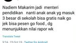 Nadiem Makarim Jadi Mendikbud, Ini Cuitan Kocak Netizen Soal Pesan Makanan