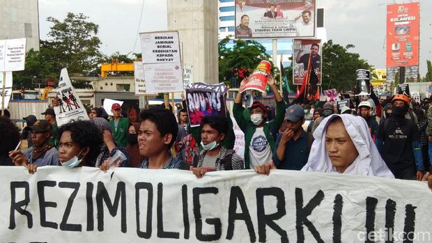 Demo mahasiswa di Makassar, Senin (28/10/2019) 